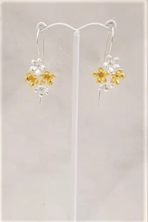 4 Flower Cluster 2 Tone Earrings