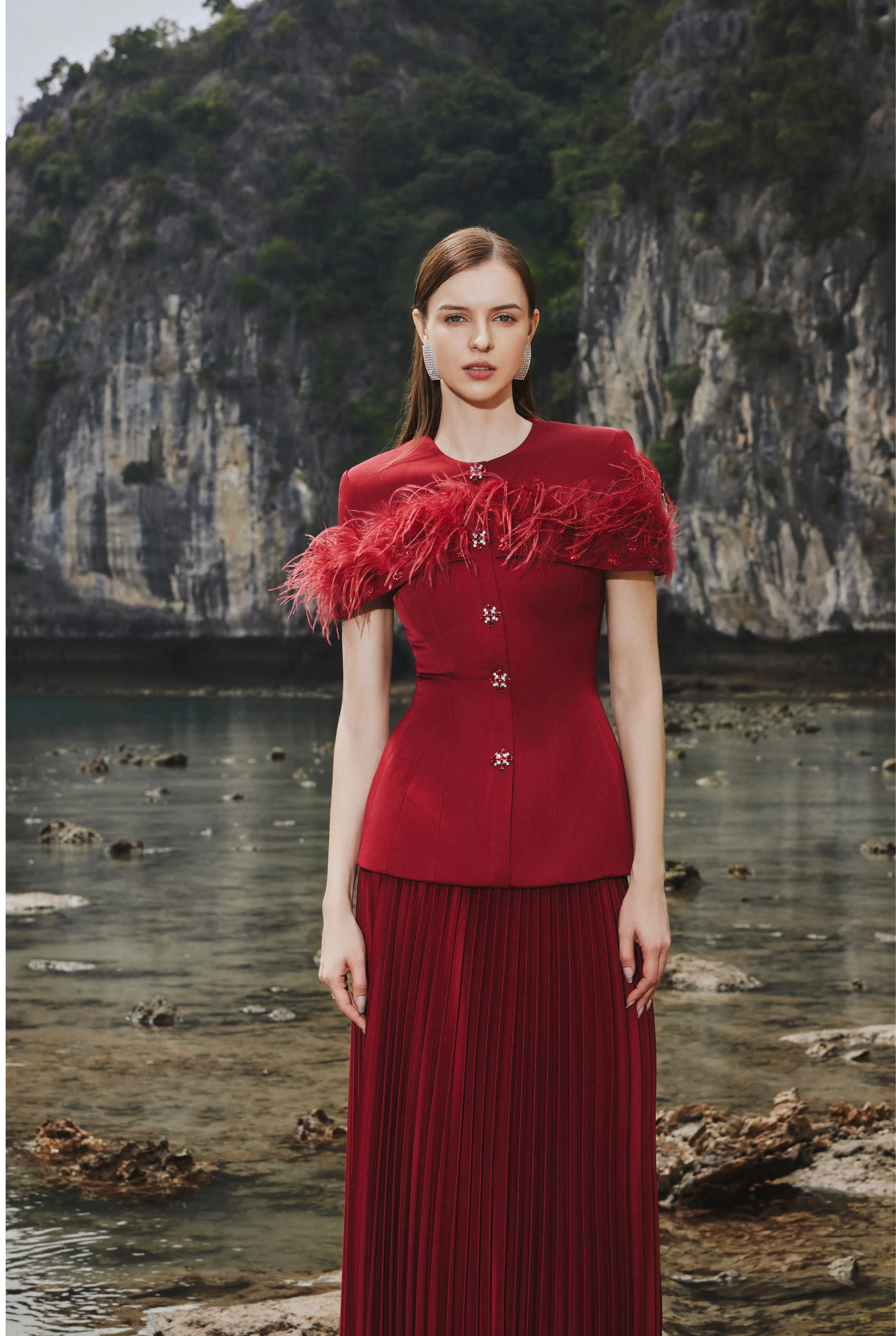 Accordion Pleated Midi Skirt