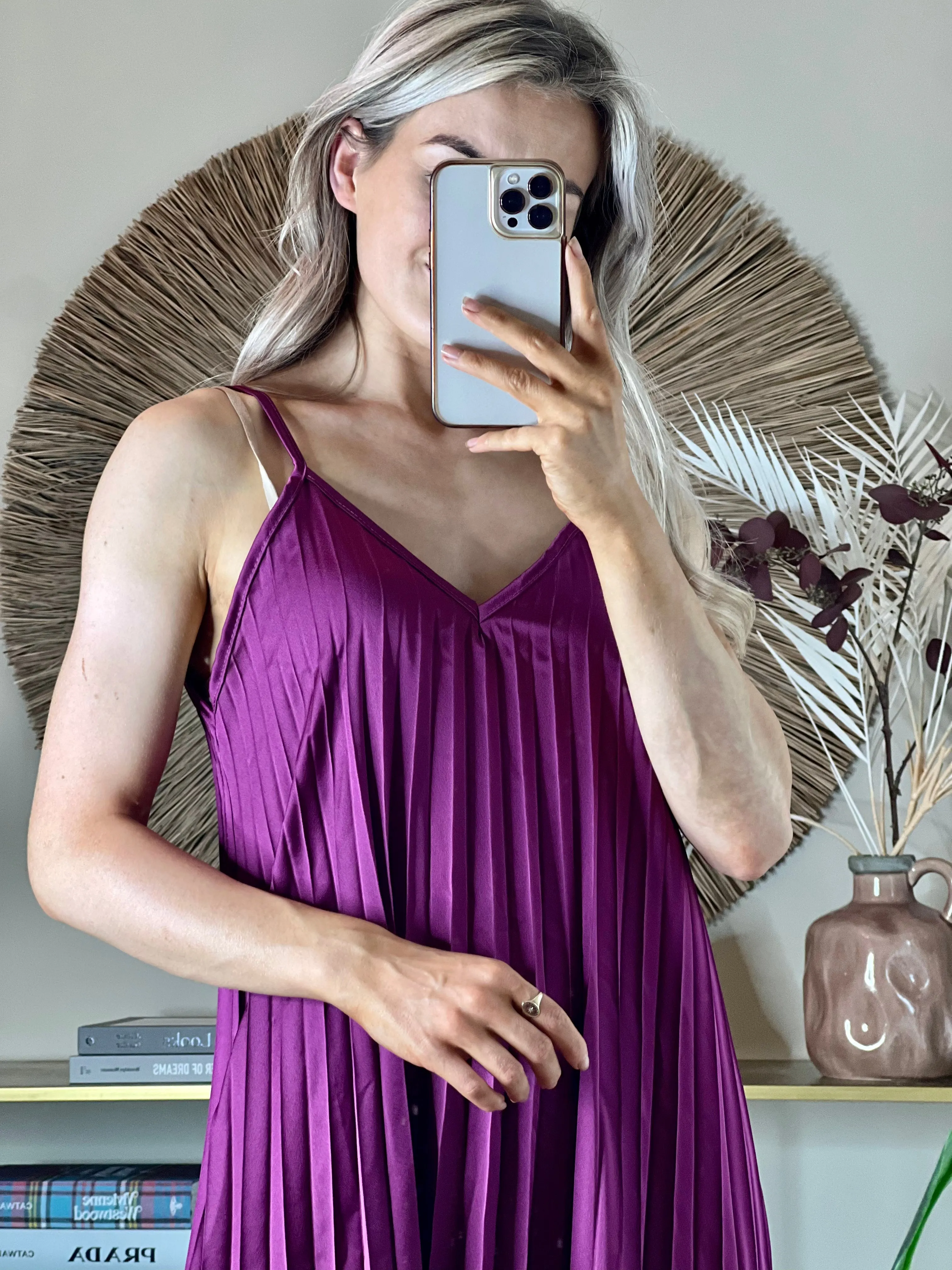 Adalyn Strap Pleated Midi Dress - Plum