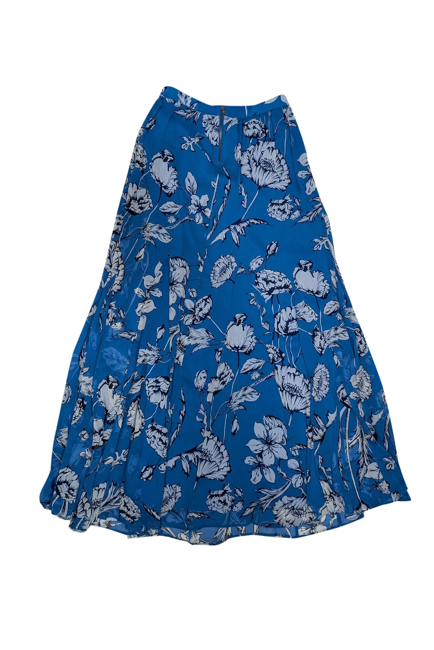 Alice & Olivia - Blue w/ White & Navy Floral Print Chiffon Maxi Skirt Sz 2