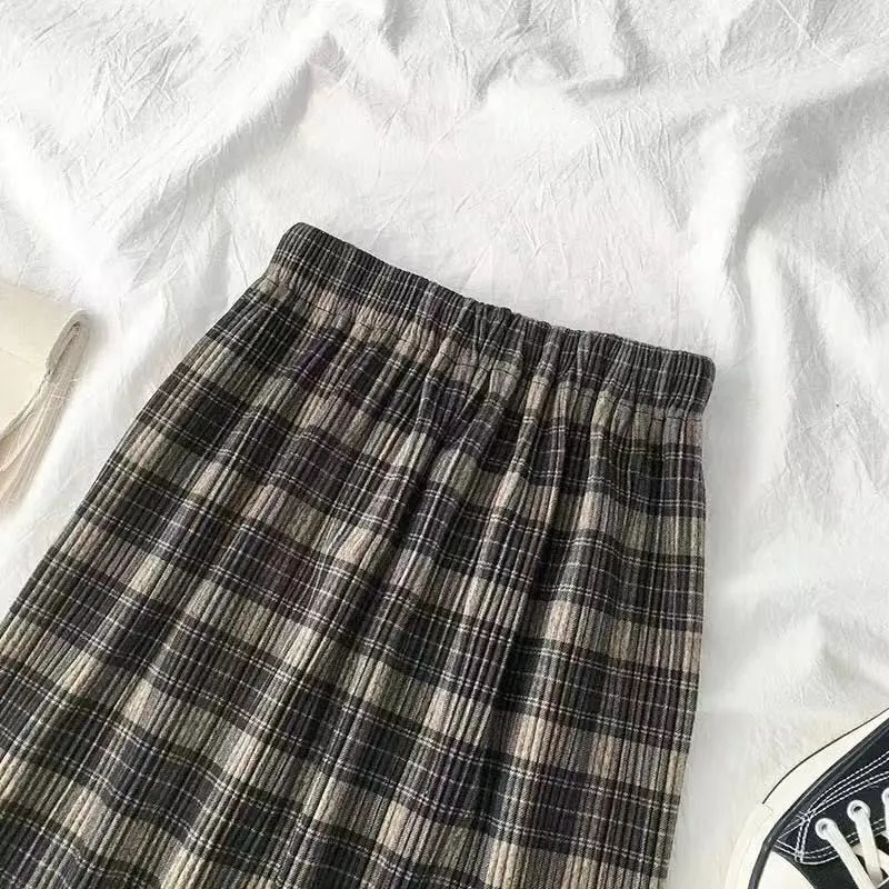 Autumn Winter  - Dark Academia Long Pleated Plaid Skirt Women
