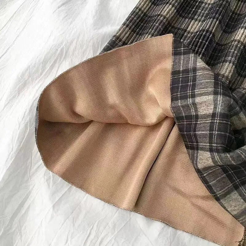 Autumn Winter  - Dark Academia Long Pleated Plaid Skirt Women