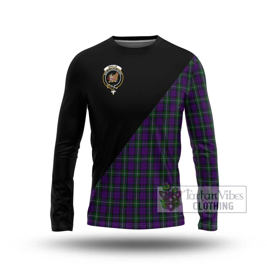 Baillie Highland Society Tartan Long Sleeve T-Shirt with Family Crest and Military Logo Style