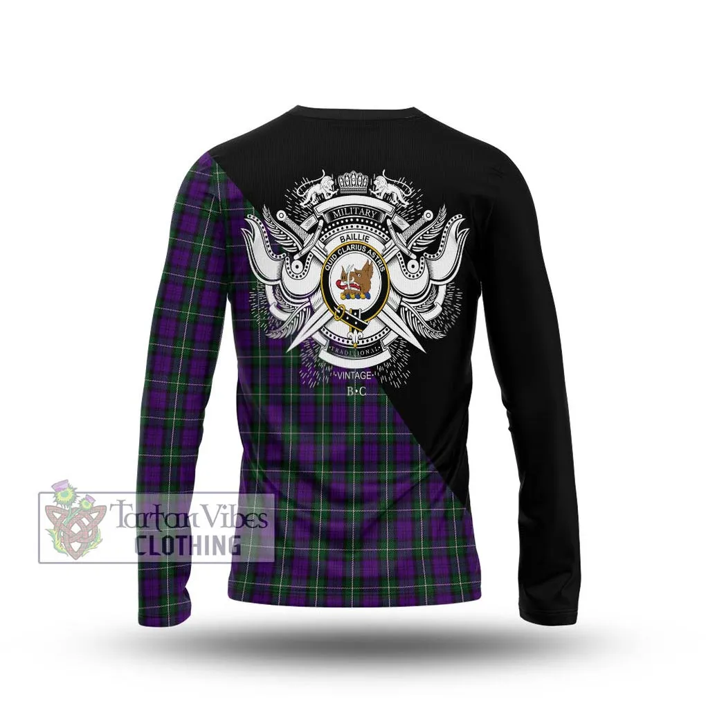 Baillie Highland Society Tartan Long Sleeve T-Shirt with Family Crest and Military Logo Style