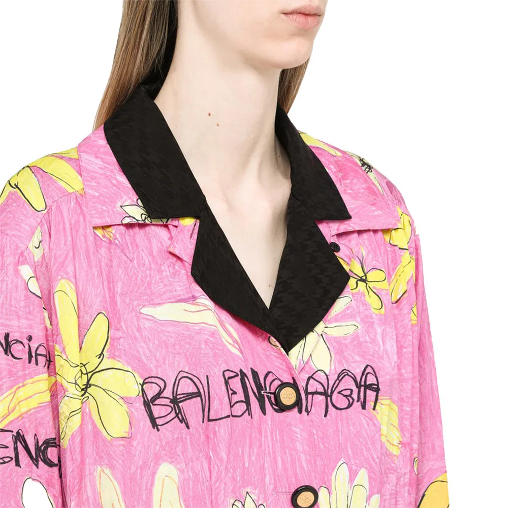 Balenciaga Women's Reversible Jacquard Floral Mini Dress in Pink and Black