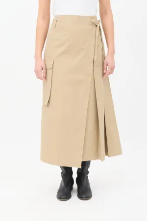 Beige Cargo Pleated Midi Wrap Skirt
