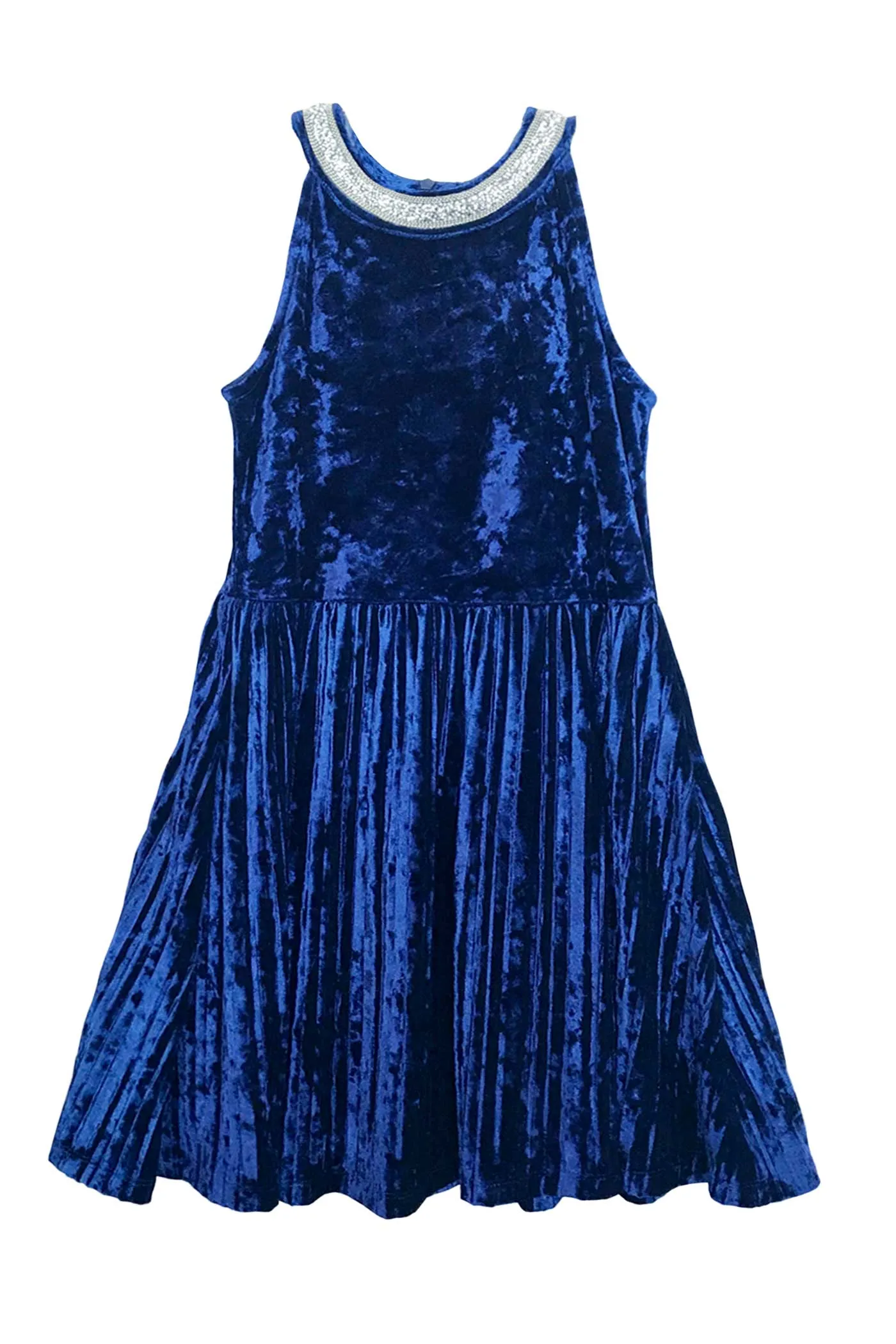 Big Girls Halter Neck Pleated Velvet Party Dress