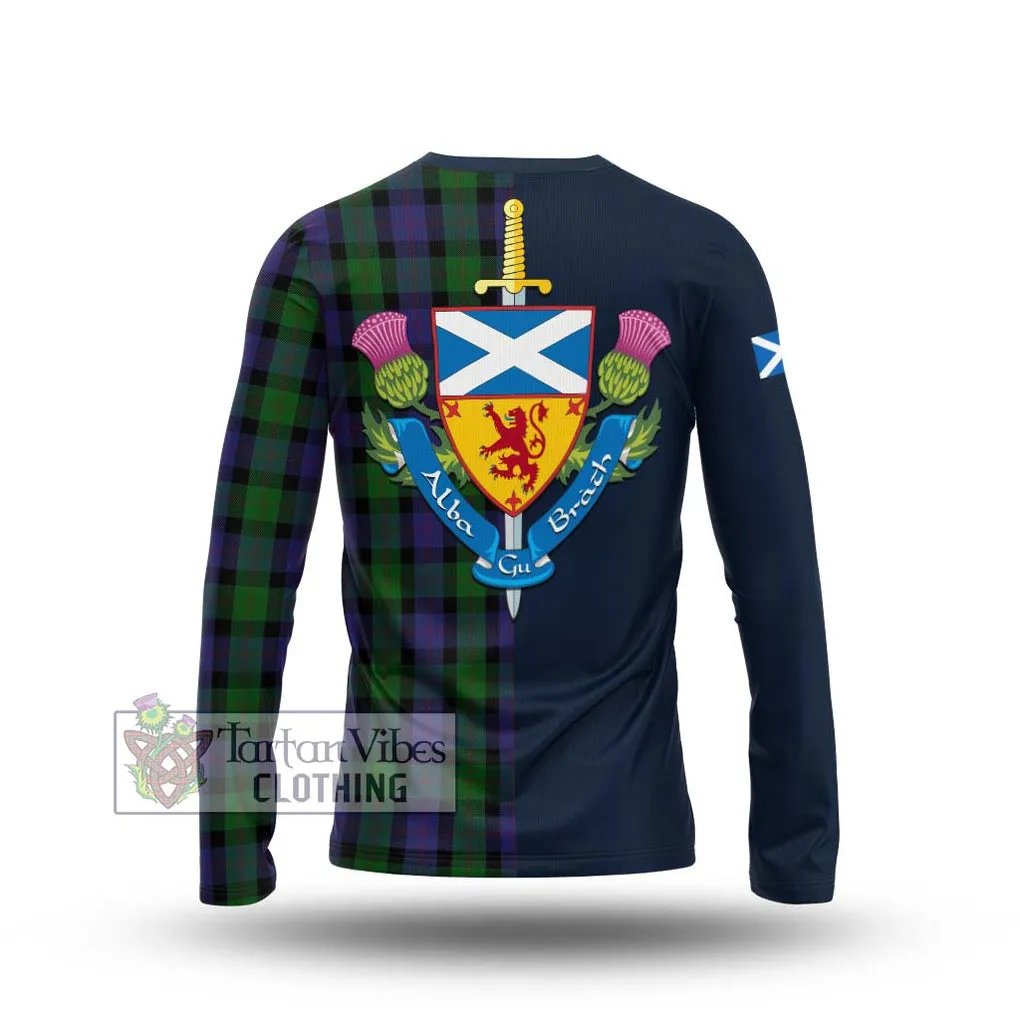 Blair Tartan Long Sleeve T-Shirt Alba with Scottish Lion Royal Arm Half Style