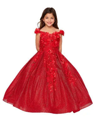 Bliss Little Girls Red 3D Floral Applique Off Shoulder Ball Gown 2-6