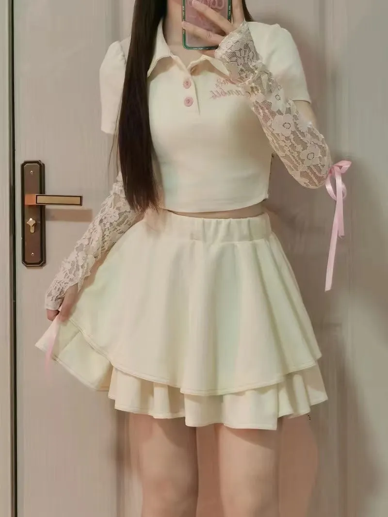 Bowknot polo collar top   tutu skirt PL53363