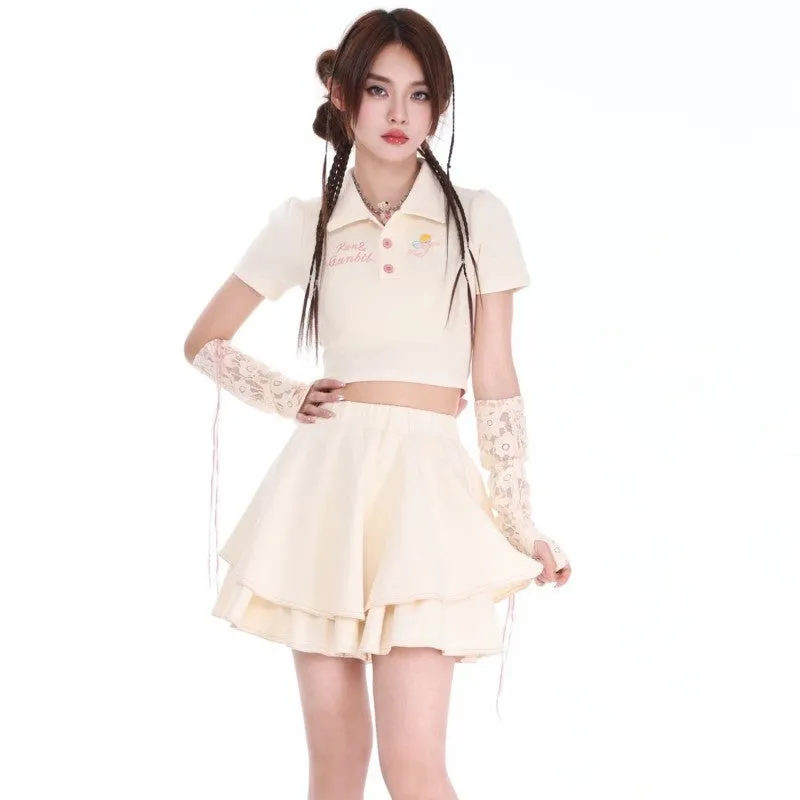 Bowknot polo collar top   tutu skirt PL53363