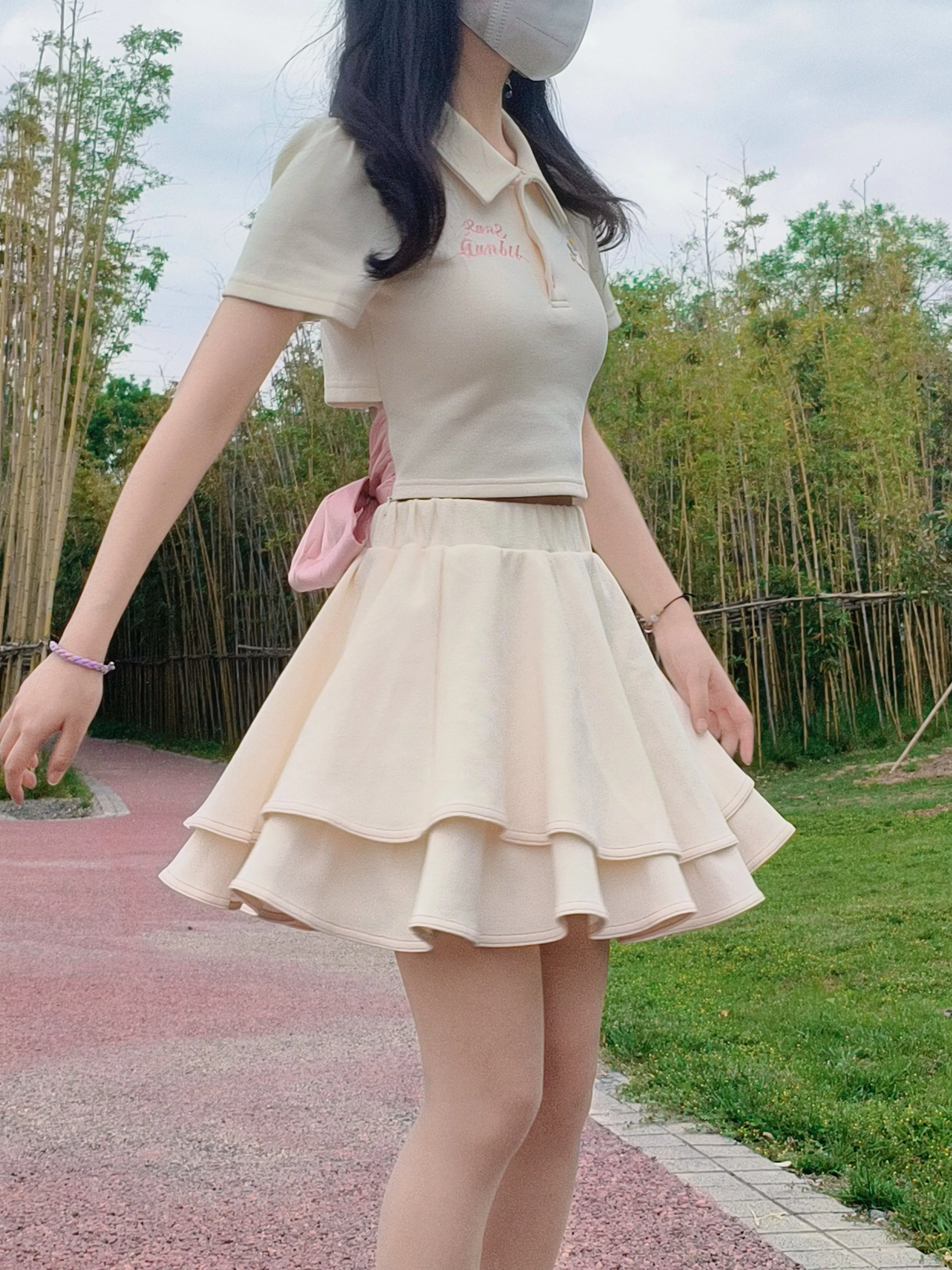 Bowknot polo collar top   tutu skirt PL53363