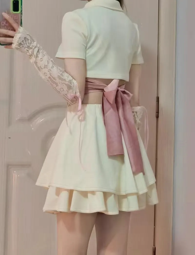 Bowknot polo collar top   tutu skirt PL53363