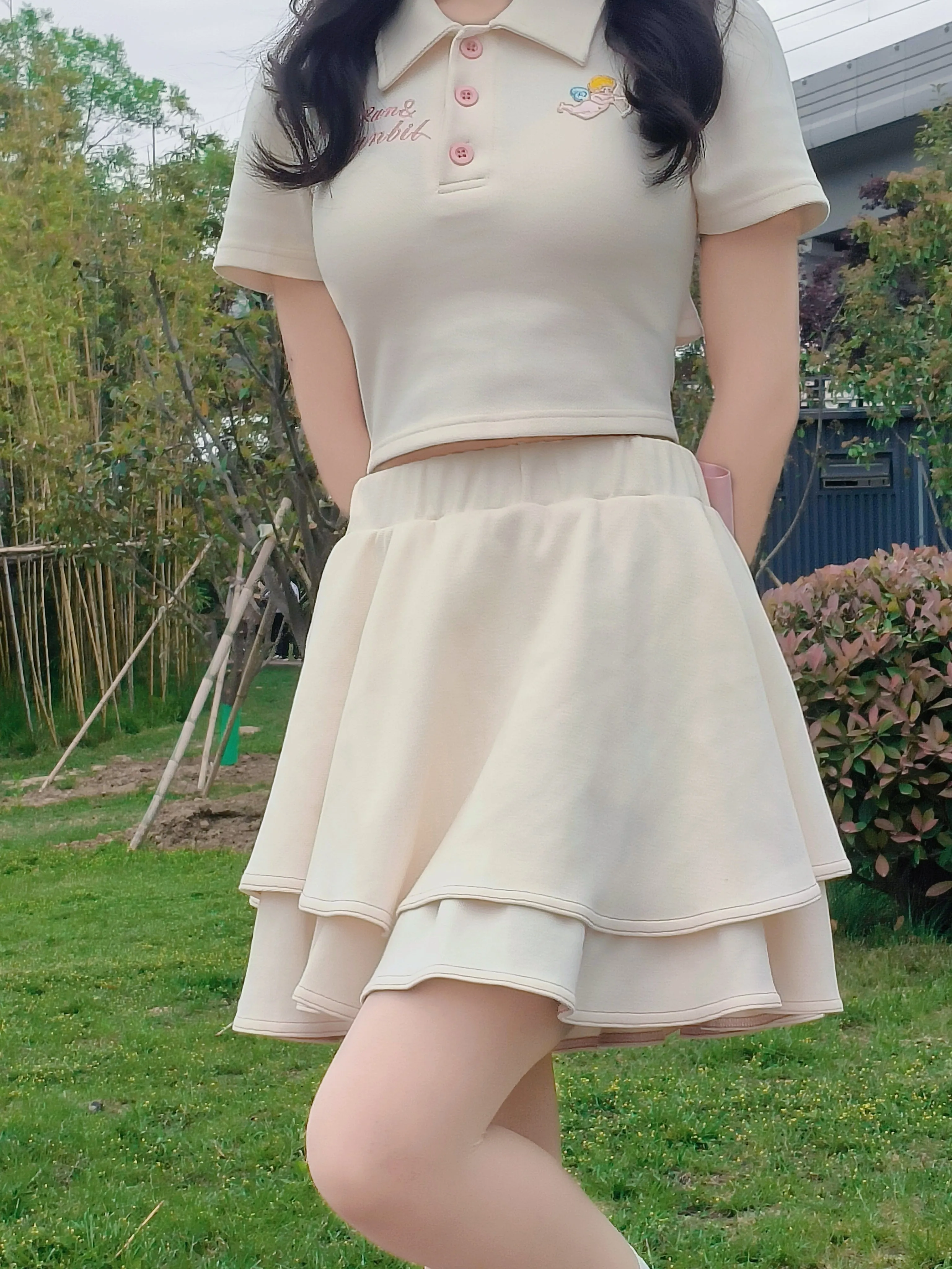 Bowknot polo collar top   tutu skirt PL53363