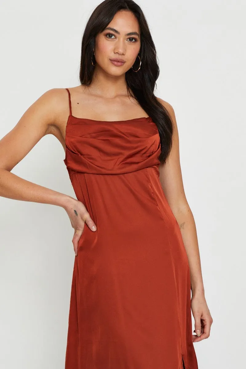 Brown Slip Dress Midi