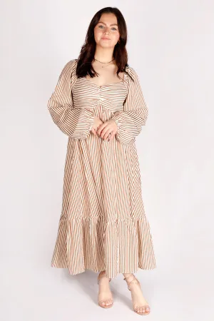 Brown Striped Midi Dress