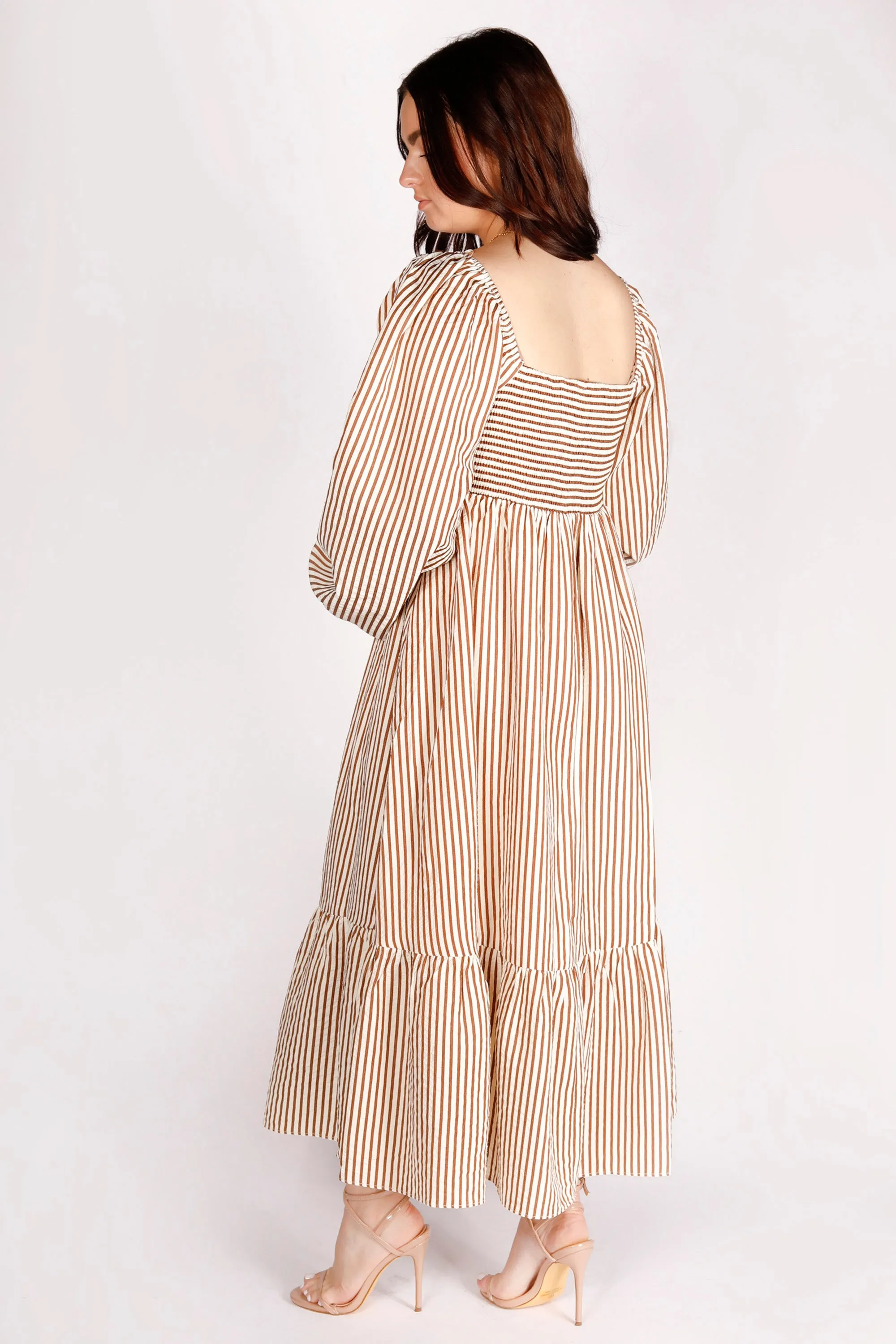 Brown Striped Midi Dress