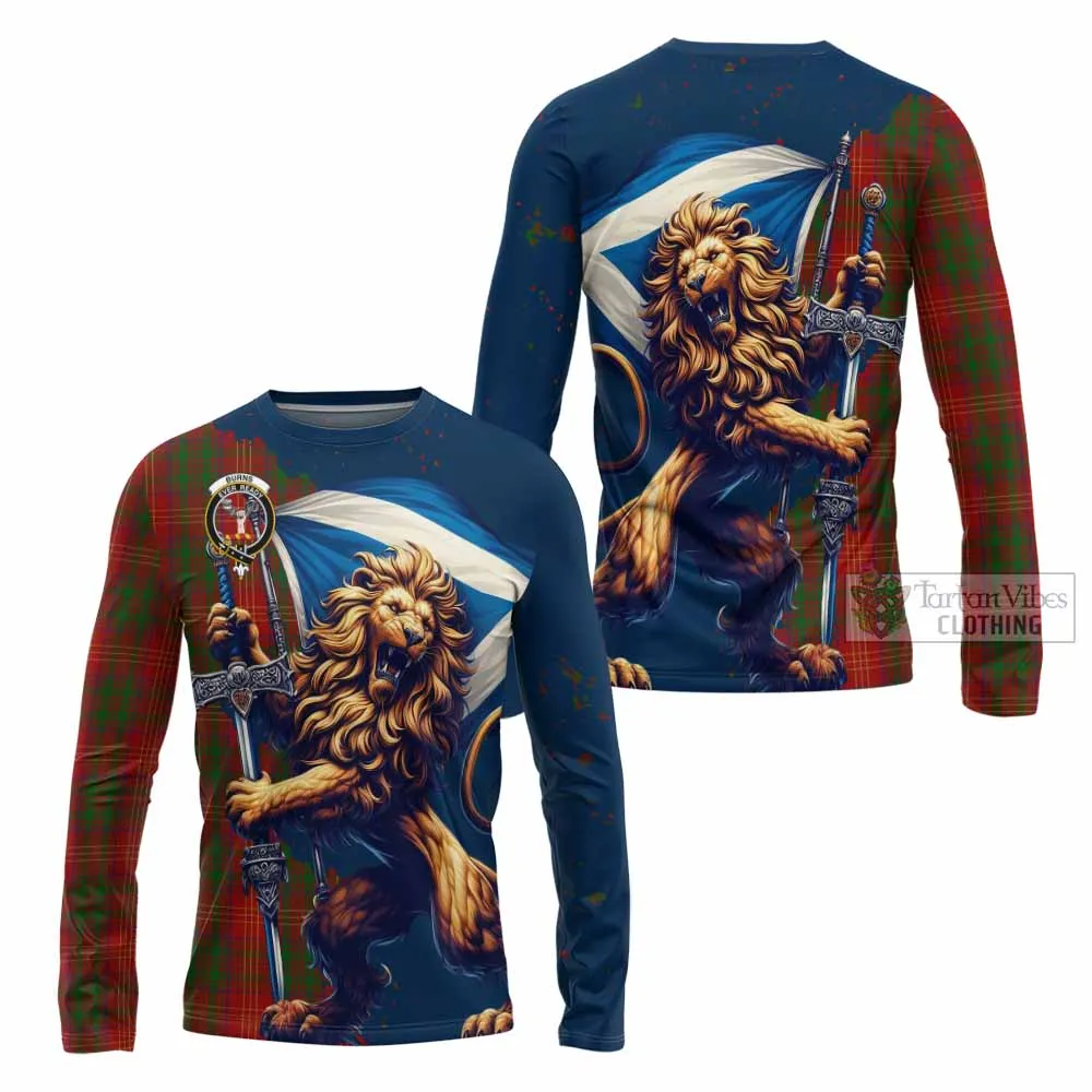 Burns Tartan Family Crest Long Sleeve T-Shirt with Scottish Majestic Lion