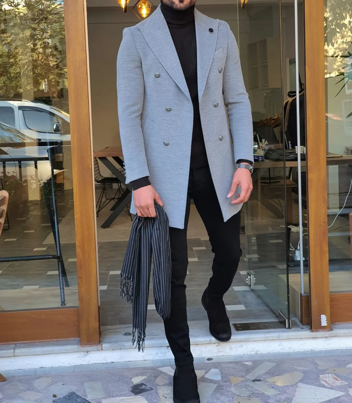 Buy Gray Slim Fit Wool Coat by GentWith | Free Worldwide Shipping