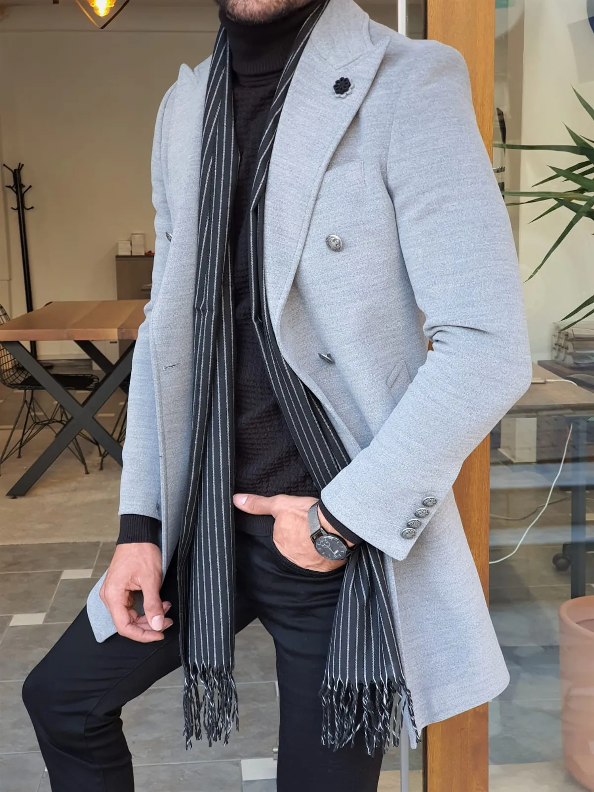 Buy Gray Slim Fit Wool Coat by GentWith | Free Worldwide Shipping