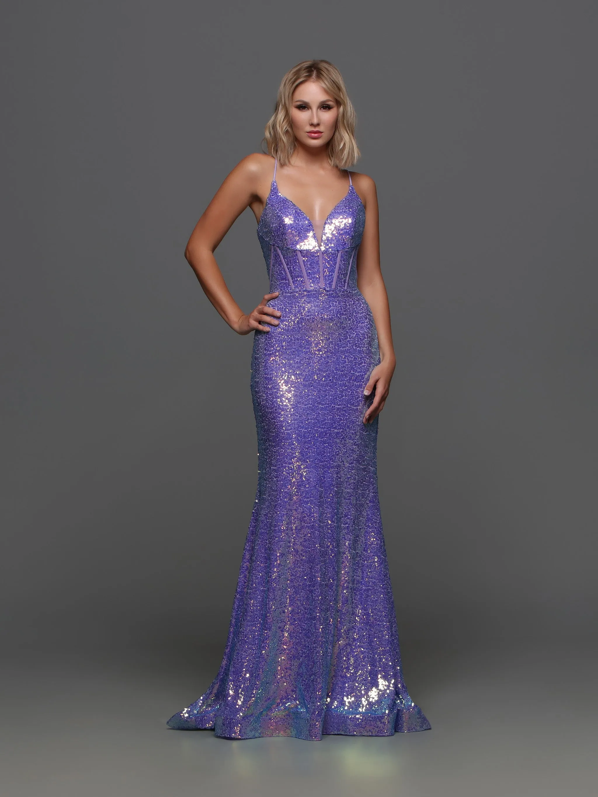Candice Wang 72377 Sequin V Neck Fitted Prom Dress A Line Pleated Tulle Skirt Layer Gown