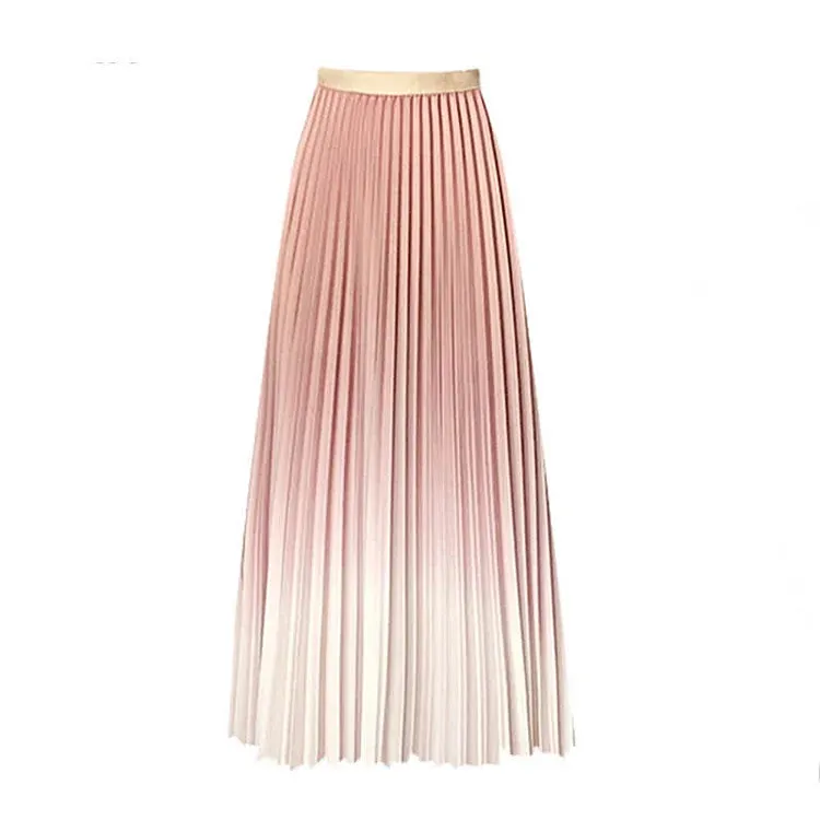 Chic Gradient Color High Waist Pleated Skirt