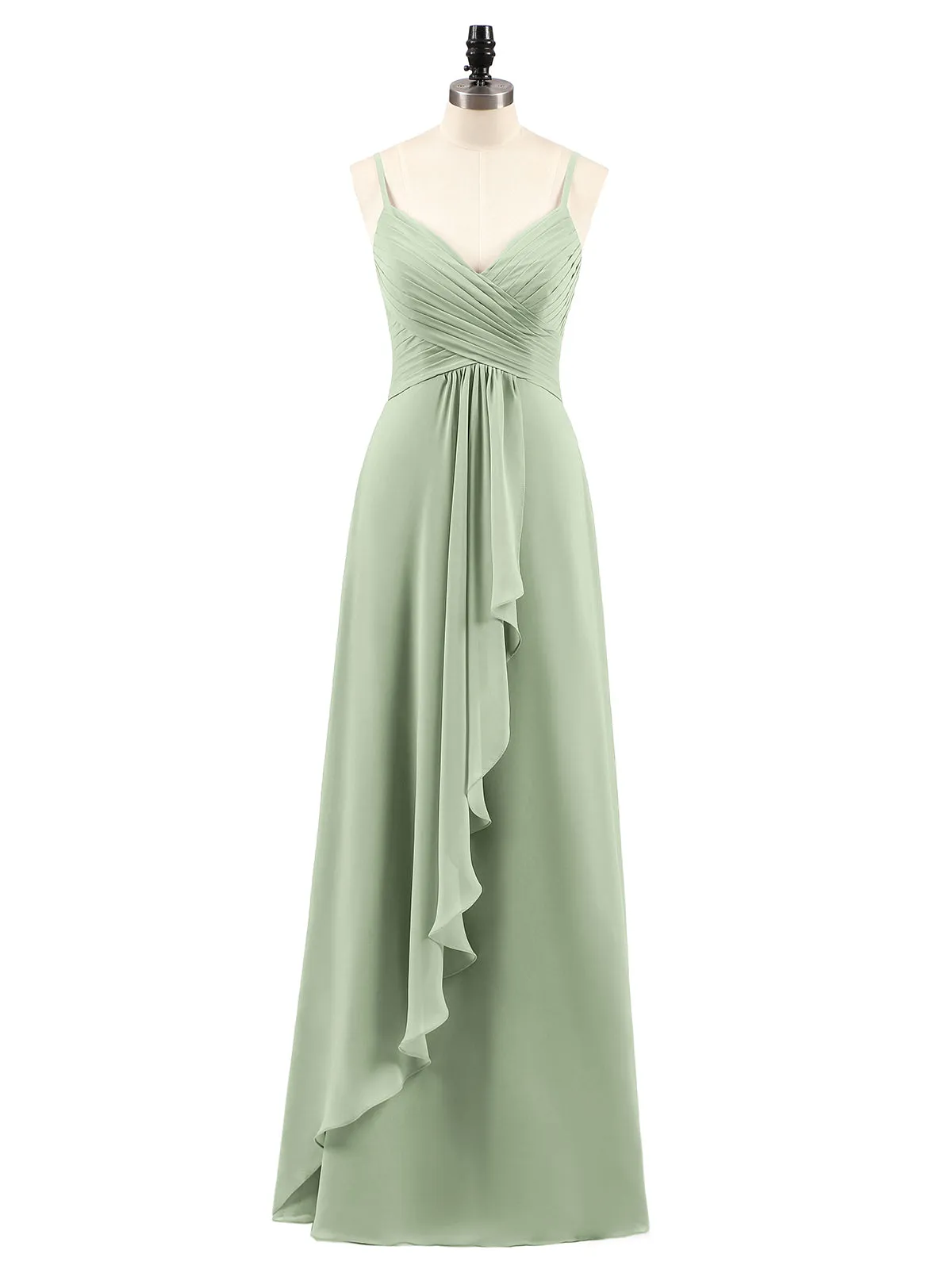 Chiffon Bridesmaid Dresses with Cascade Skirt-Dusty Sage Plus Size