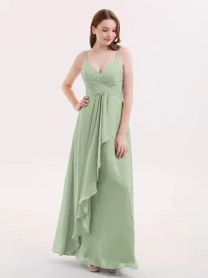 Chiffon Bridesmaid Dresses with Cascade Skirt-Dusty Sage Plus Size