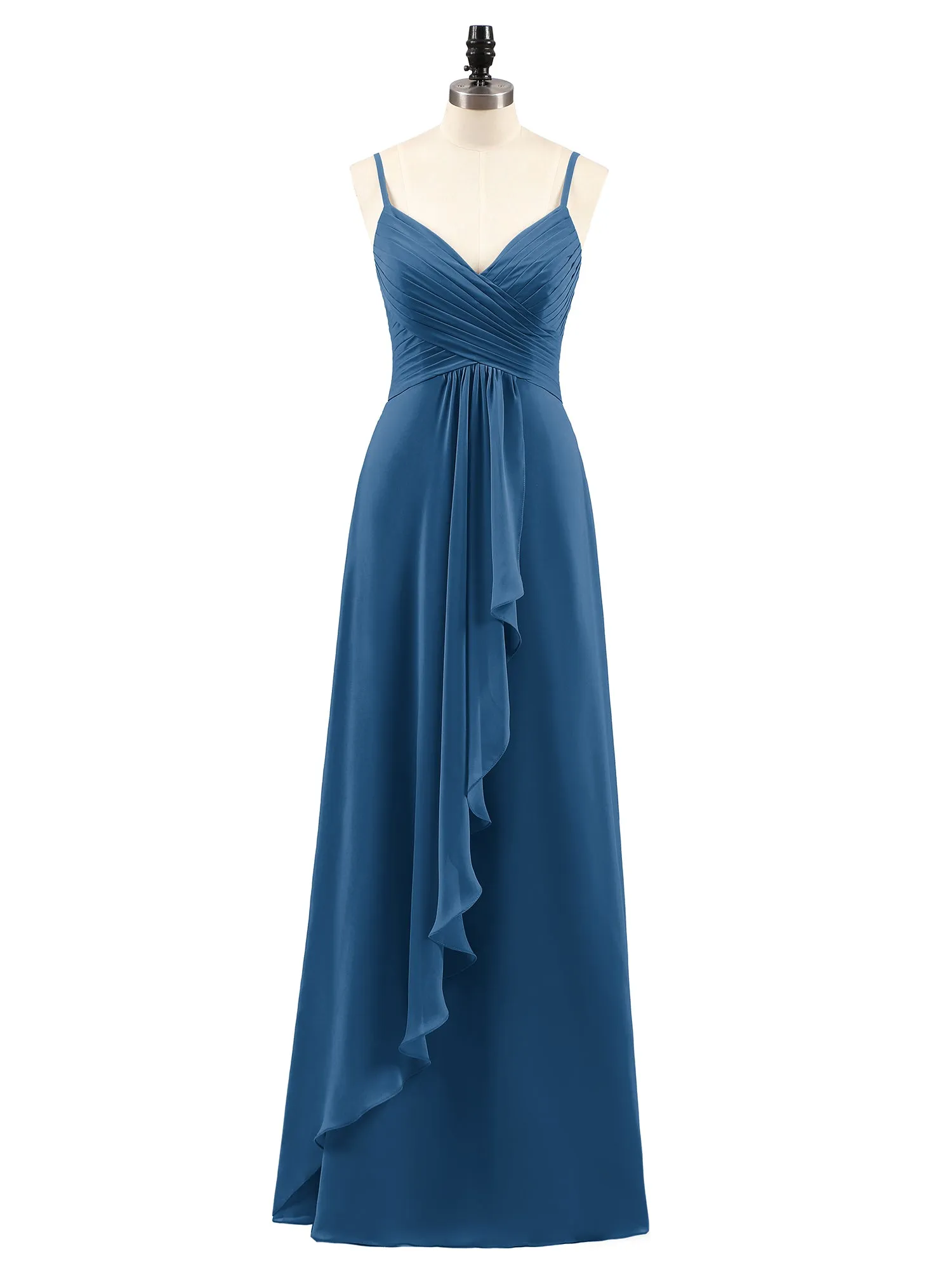 Chiffon Bridesmaid Dresses with Cascade Skirt-Ink Blue