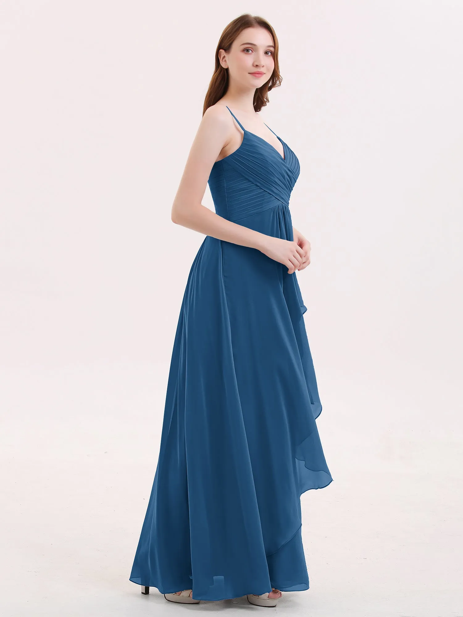 Chiffon Bridesmaid Dresses with Cascade Skirt-Ink Blue