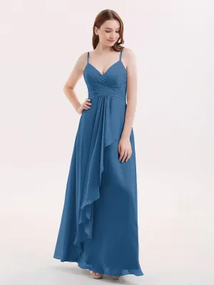 Chiffon Bridesmaid Dresses with Cascade Skirt-Ink Blue