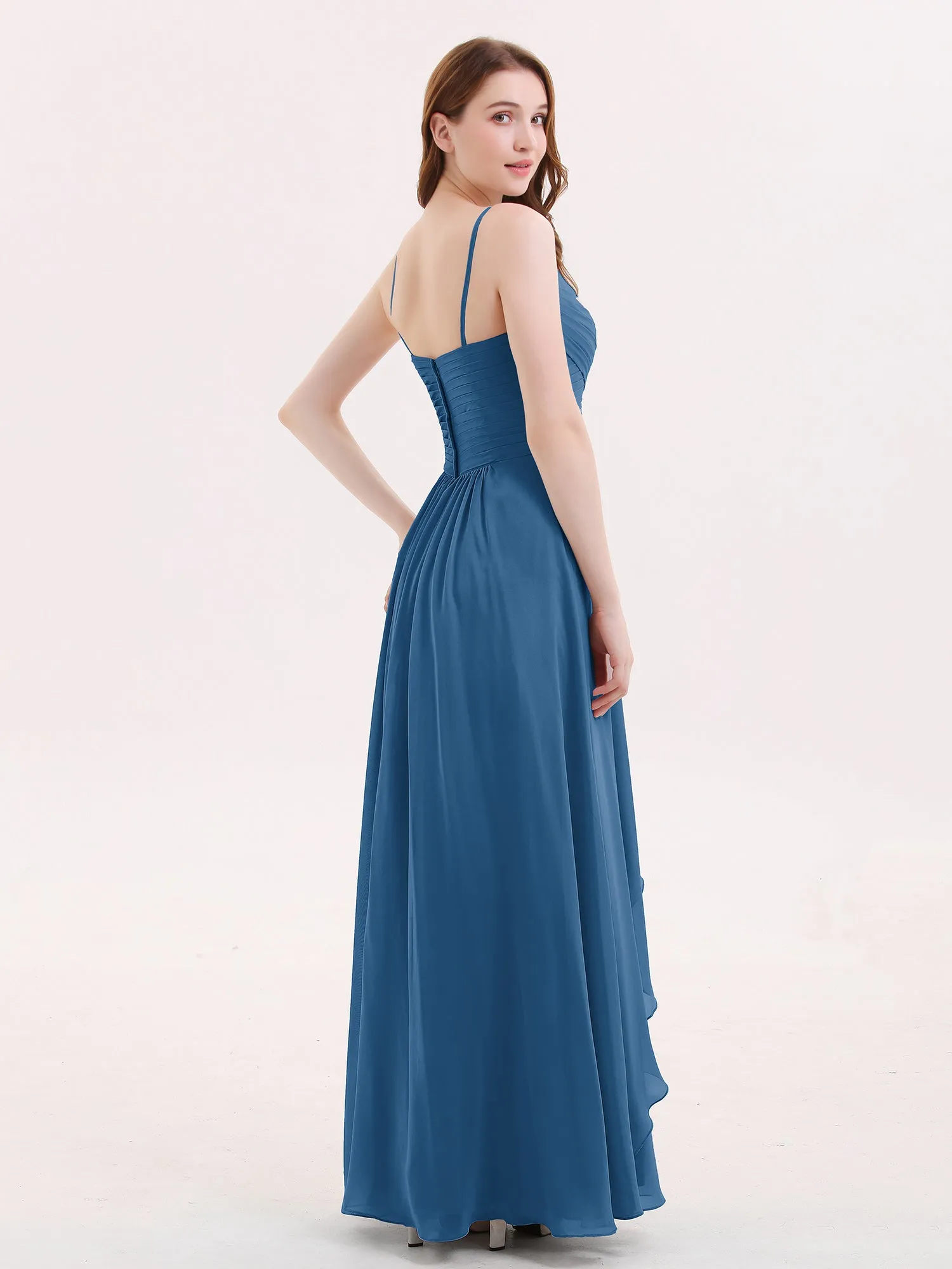 Chiffon Bridesmaid Dresses with Cascade Skirt-Ink Blue