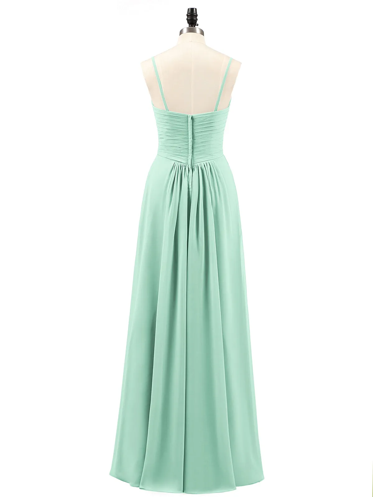 Chiffon Bridesmaid Dresses with Cascade Skirt-Mint Green