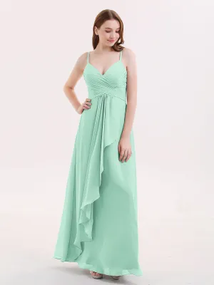 Chiffon Bridesmaid Dresses with Cascade Skirt-Mint Green