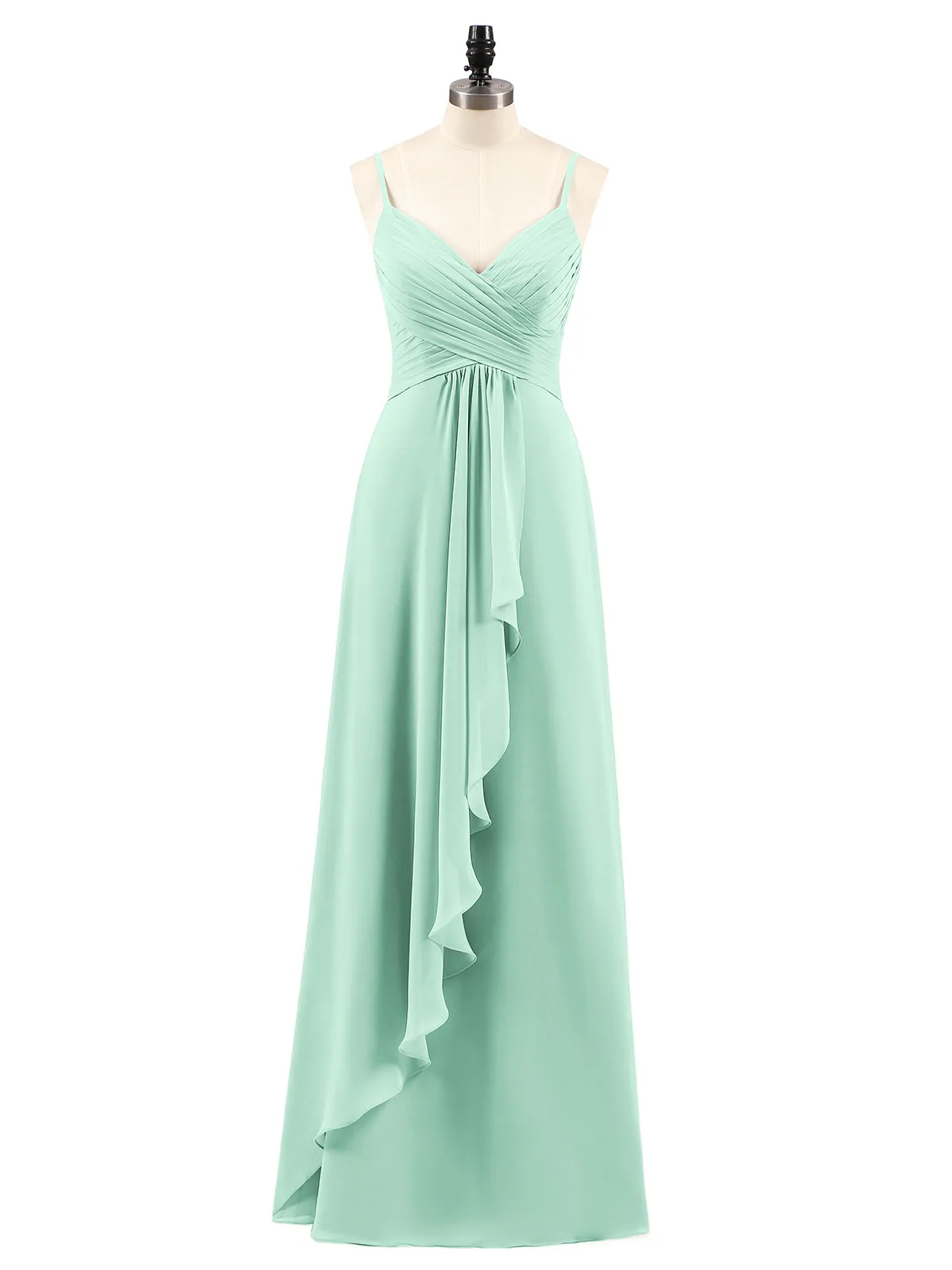 Chiffon Bridesmaid Dresses with Cascade Skirt-Mint Green