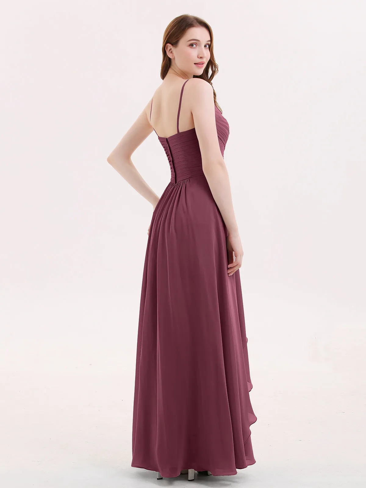 Chiffon Bridesmaid Dresses with Cascade Skirt-Mulberry