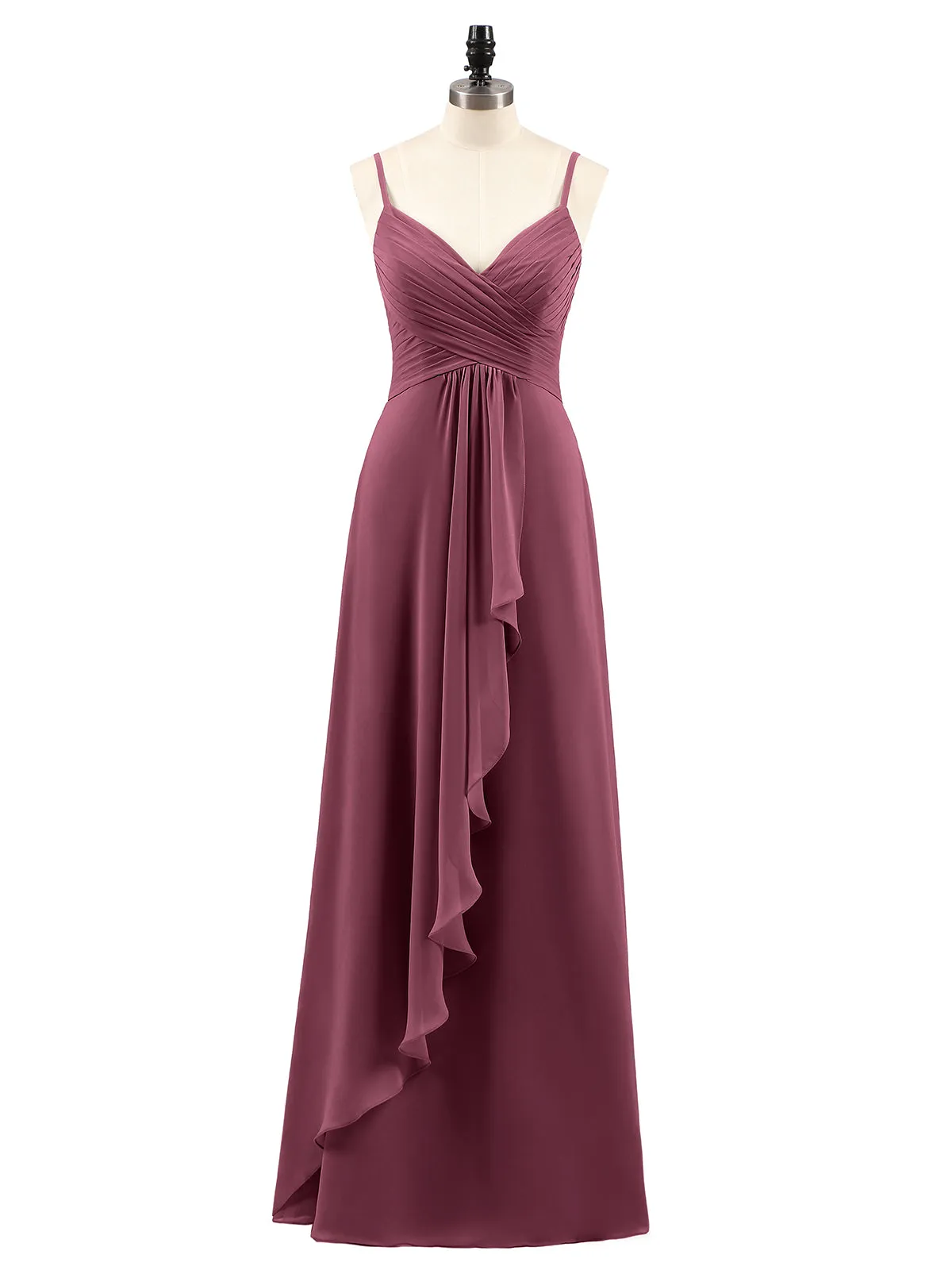 Chiffon Bridesmaid Dresses with Cascade Skirt-Mulberry