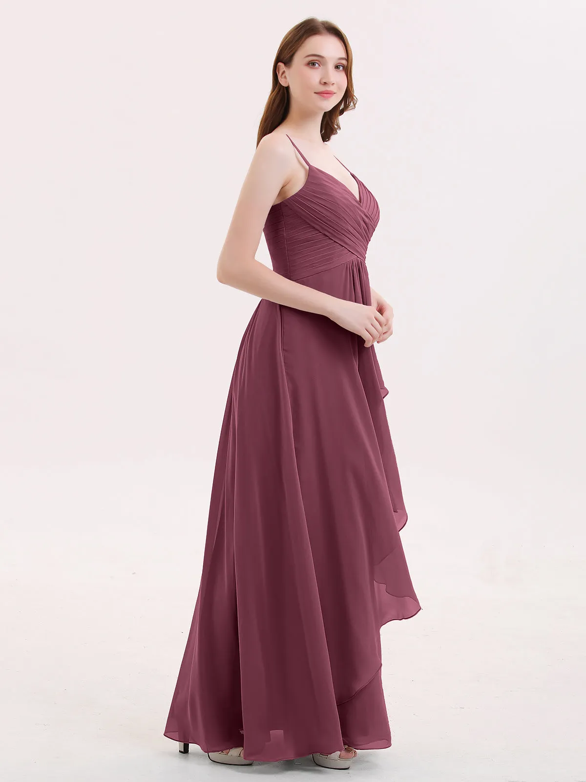 Chiffon Bridesmaid Dresses with Cascade Skirt-Mulberry