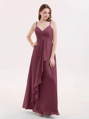 Chiffon Bridesmaid Dresses with Cascade Skirt-Mulberry