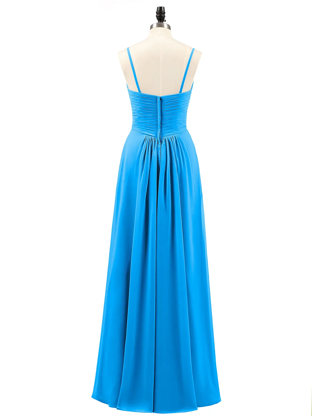 Chiffon Bridesmaid Dresses with Cascade Skirt-Ocean Blue