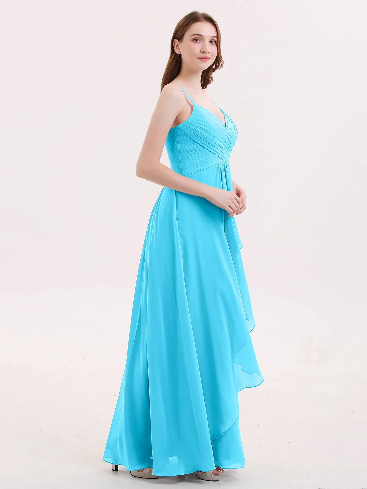 Chiffon Bridesmaid Dresses with Cascade Skirt-Pool Plus Size