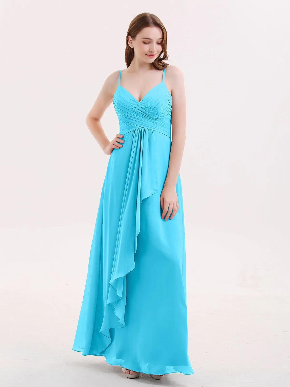 Chiffon Bridesmaid Dresses with Cascade Skirt-Pool Plus Size
