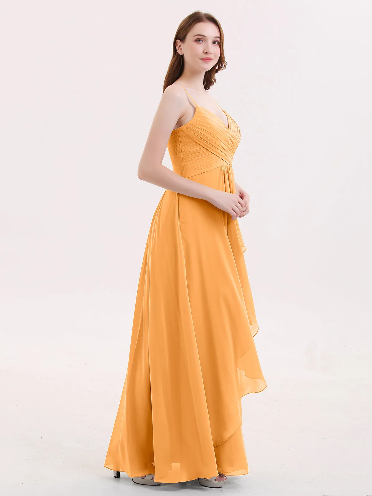 Chiffon Bridesmaid Dresses with Cascade Skirt-Tangerine Plus Size