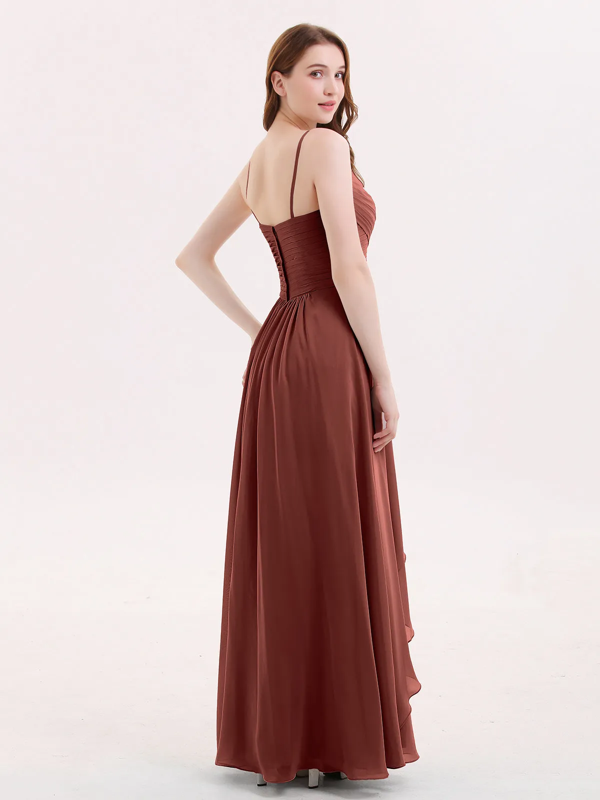 Chiffon Bridesmaid Dresses with Cascade Skirt-Terracotta Plus Size