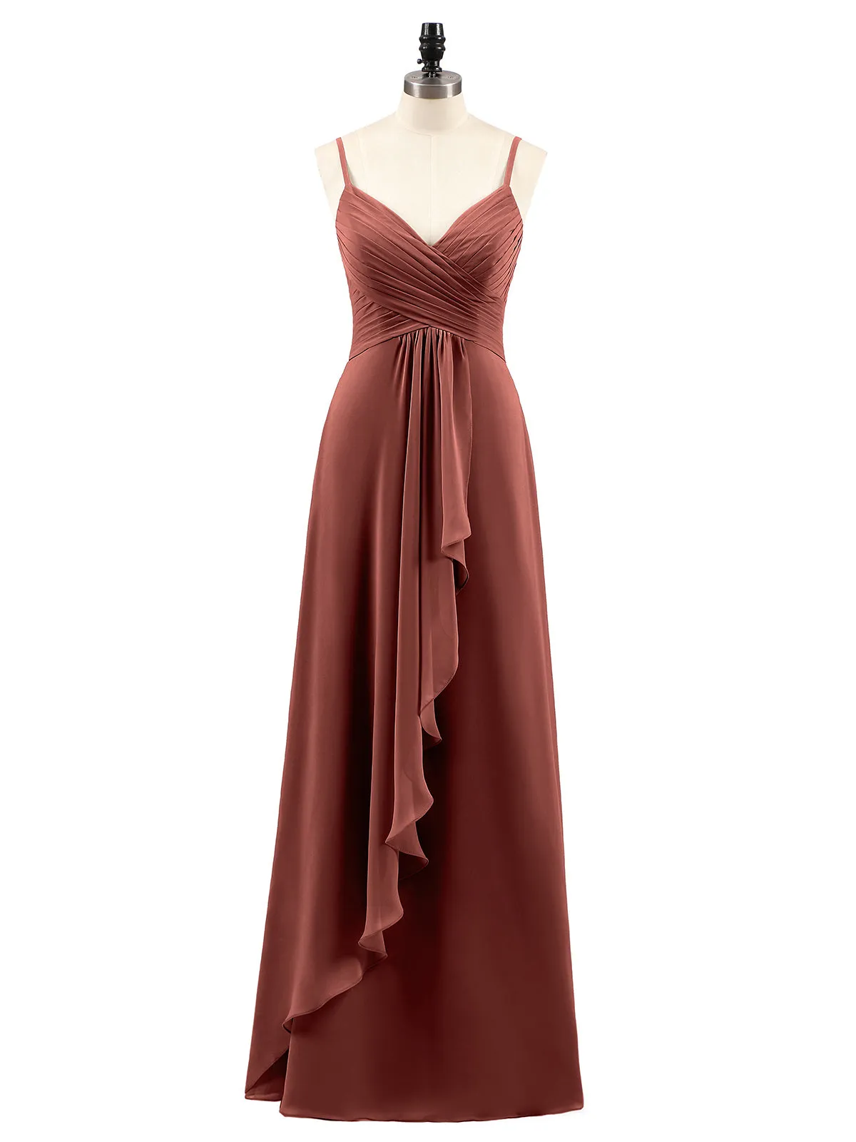 Chiffon Bridesmaid Dresses with Cascade Skirt-Terracotta Plus Size