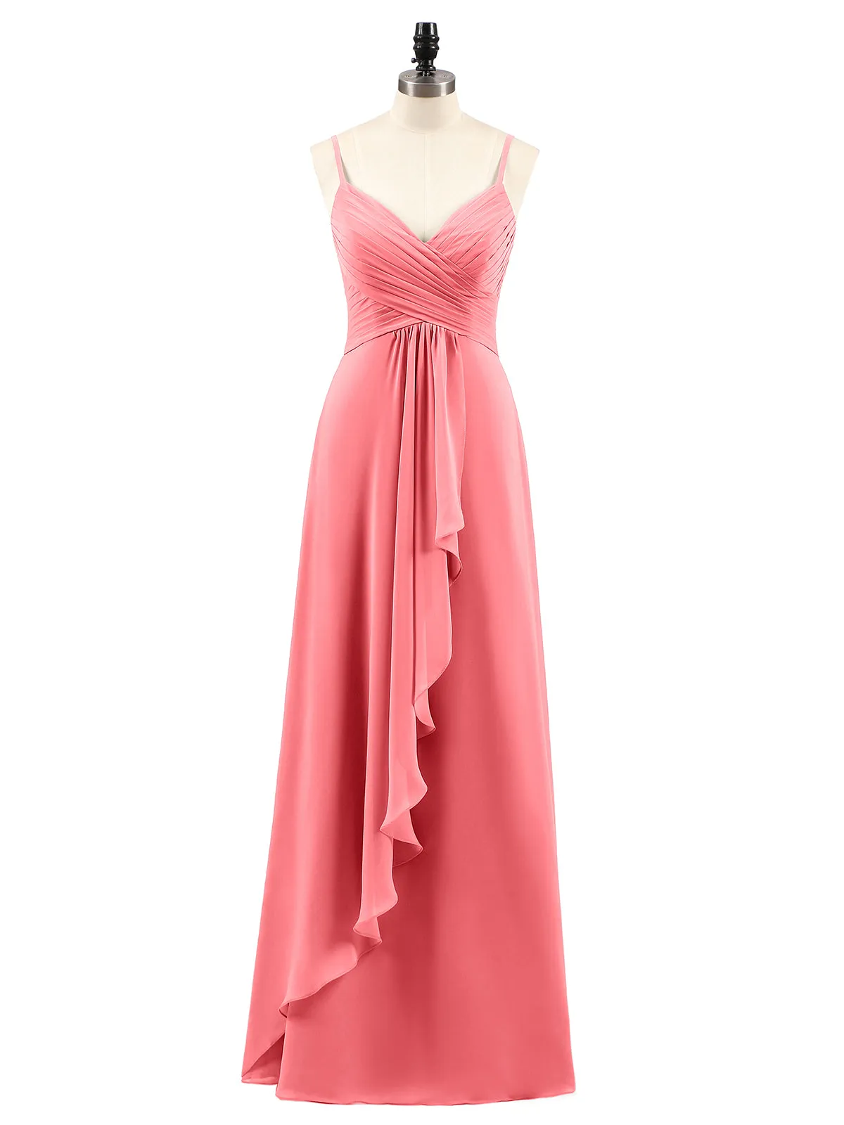 Chiffon Bridesmaid Dresses with Cascade Skirt-Watermelon Plus Size