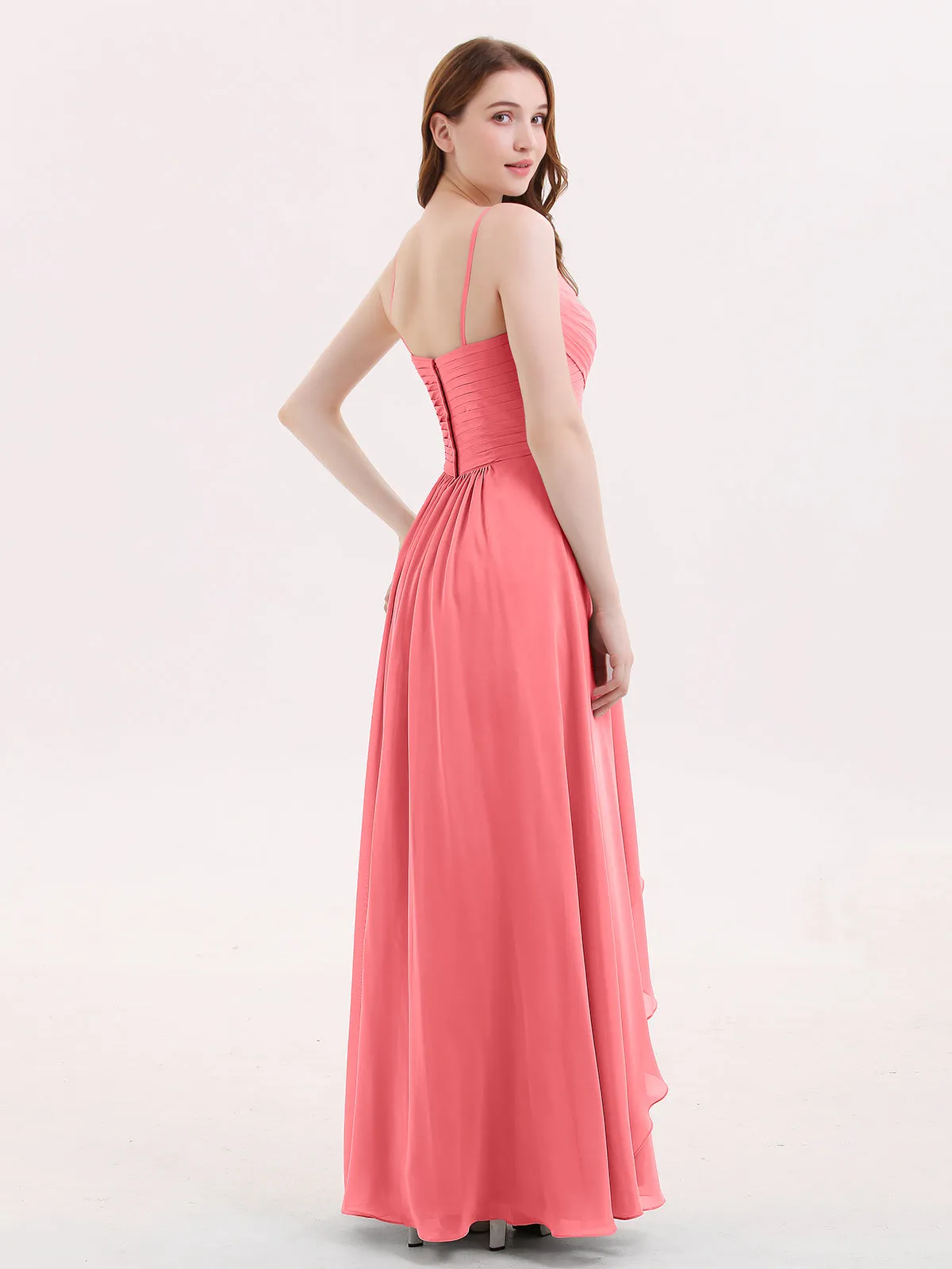 Chiffon Bridesmaid Dresses with Cascade Skirt-Watermelon Plus Size
