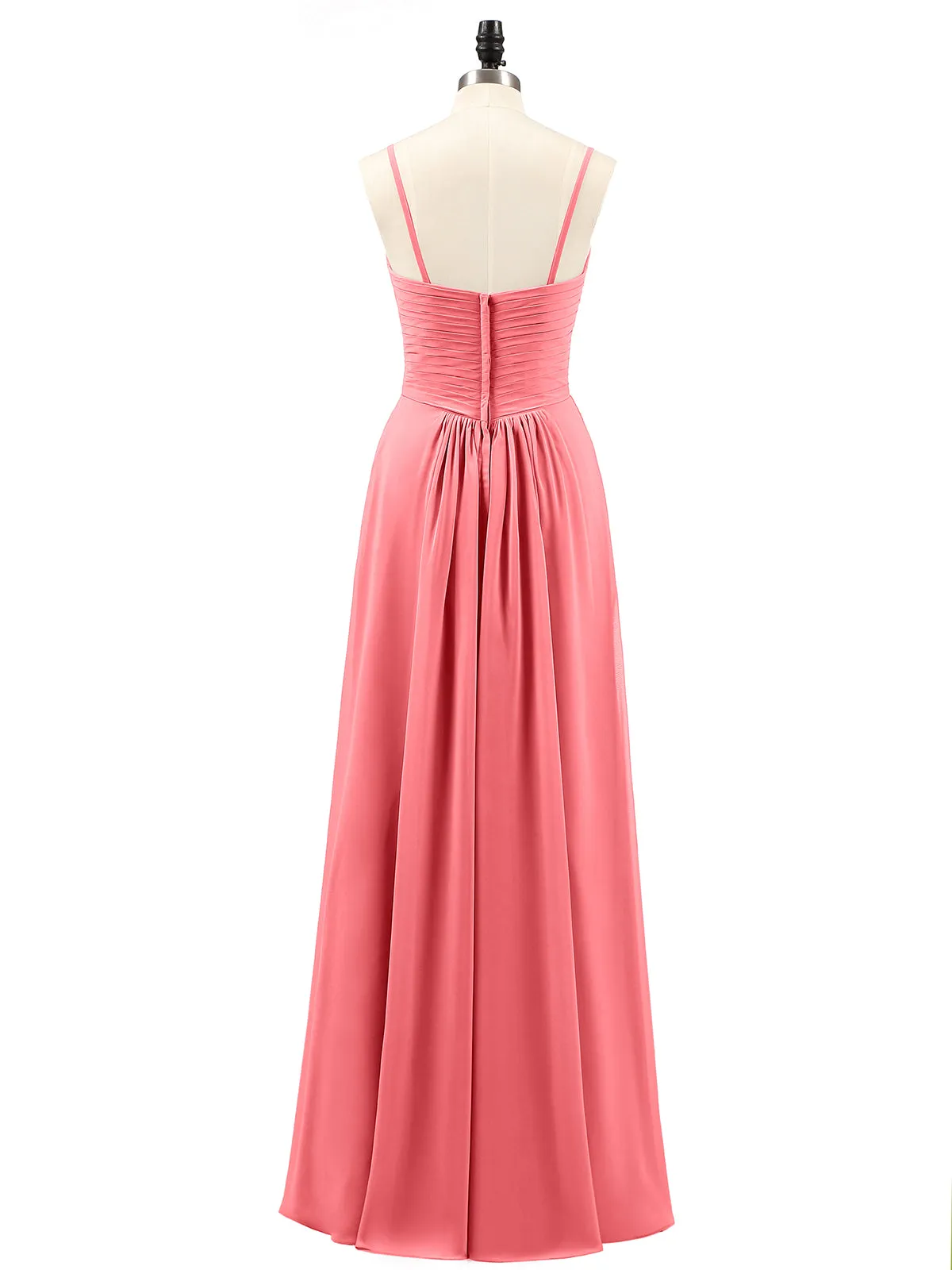 Chiffon Bridesmaid Dresses with Cascade Skirt-Watermelon Plus Size