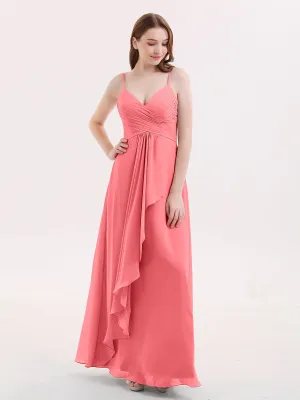 Chiffon Bridesmaid Dresses with Cascade Skirt-Watermelon Plus Size