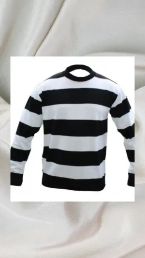 Children's Black and White Stripe/Convict Knitted Jumper - Playful and Comfy for Costume Fun